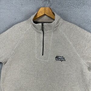 Weird Fish Adult Mens Pullover Sweater Large Beige Quarter Zip Knit Long Sleeve